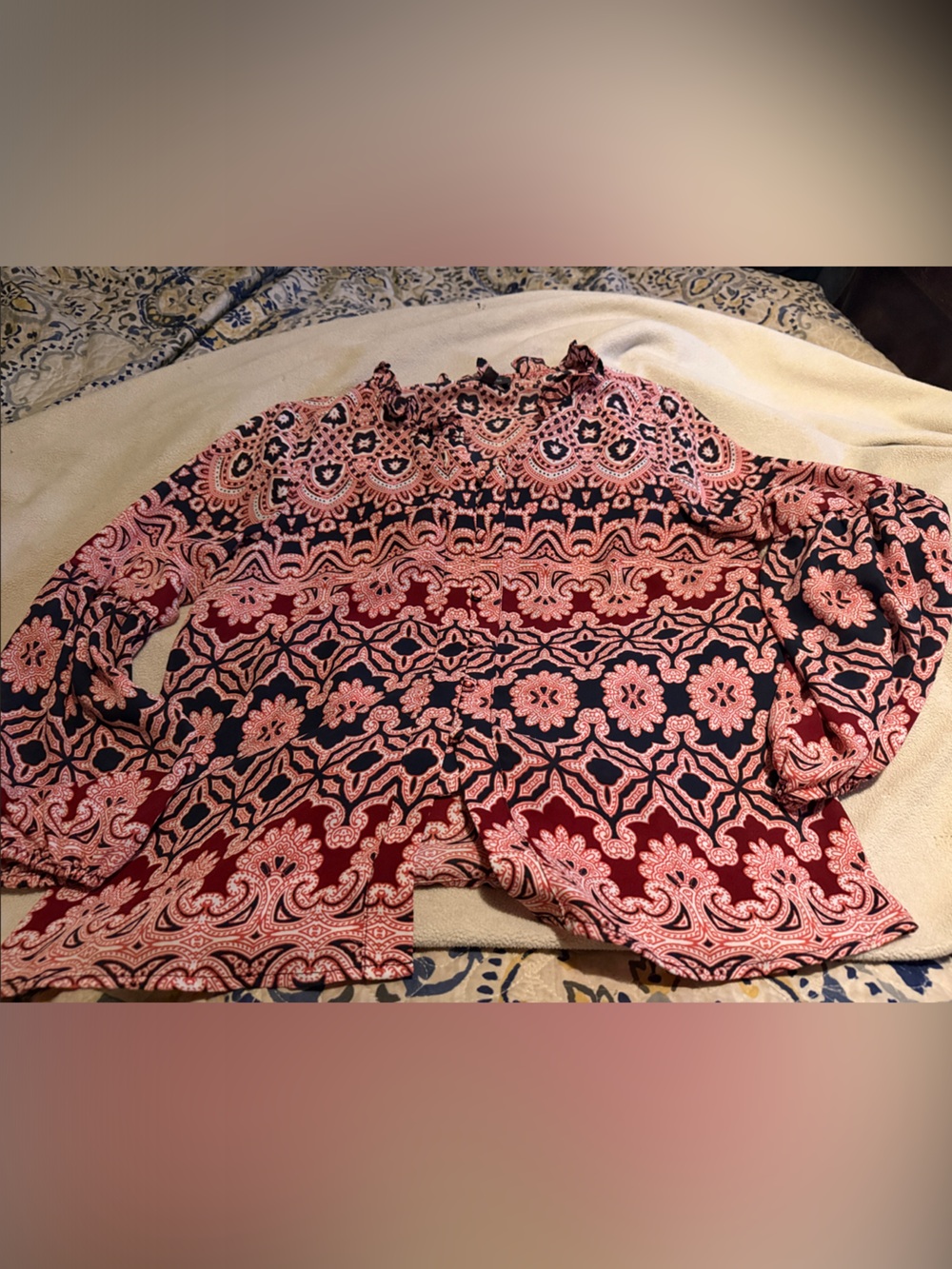 The Limited Pink and Navy Floral Print Blouse